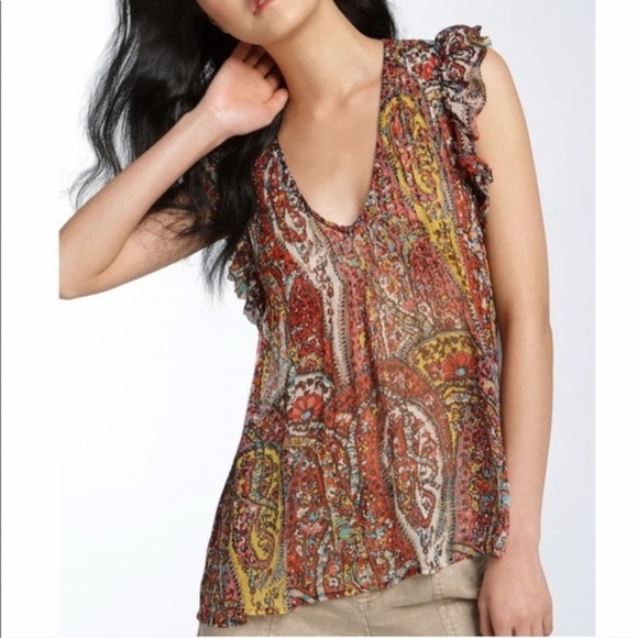 Joie Multicolor Paisley Odette Silk Ruffle Top - Picture 1 of 5